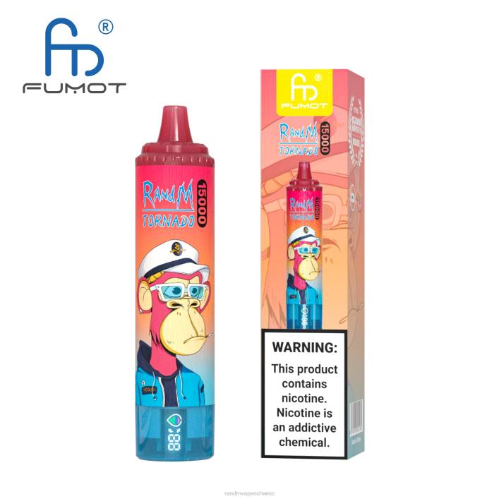 RandM Tornado Schweiz | Fumot RandM Tornado 00P253 15000 Vape-Gerät mit Akku und E-Liquid-Display Version 3 Mango auf Eis